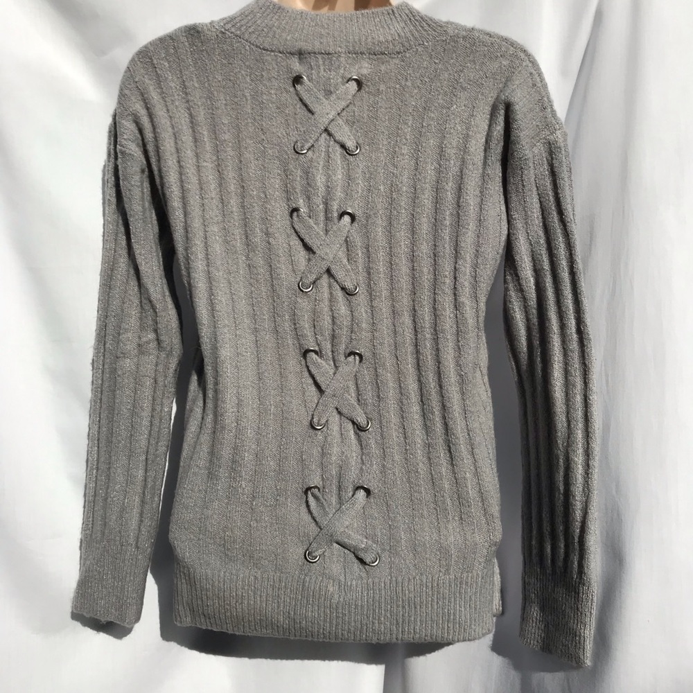 Pink Republic Gray Sweater - Laces Up Back